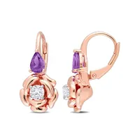 Julianna B Rose Plated Sterling Silver White Topaz & Amethyst-Africa Earrings