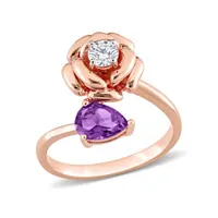 Julianna B Rose Plated Sterling Silver White Topaz & Amethyst-Africa Ring