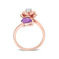 Julianna B Rose Plated Sterling Silver White Topaz & Amethyst-Africa Ring