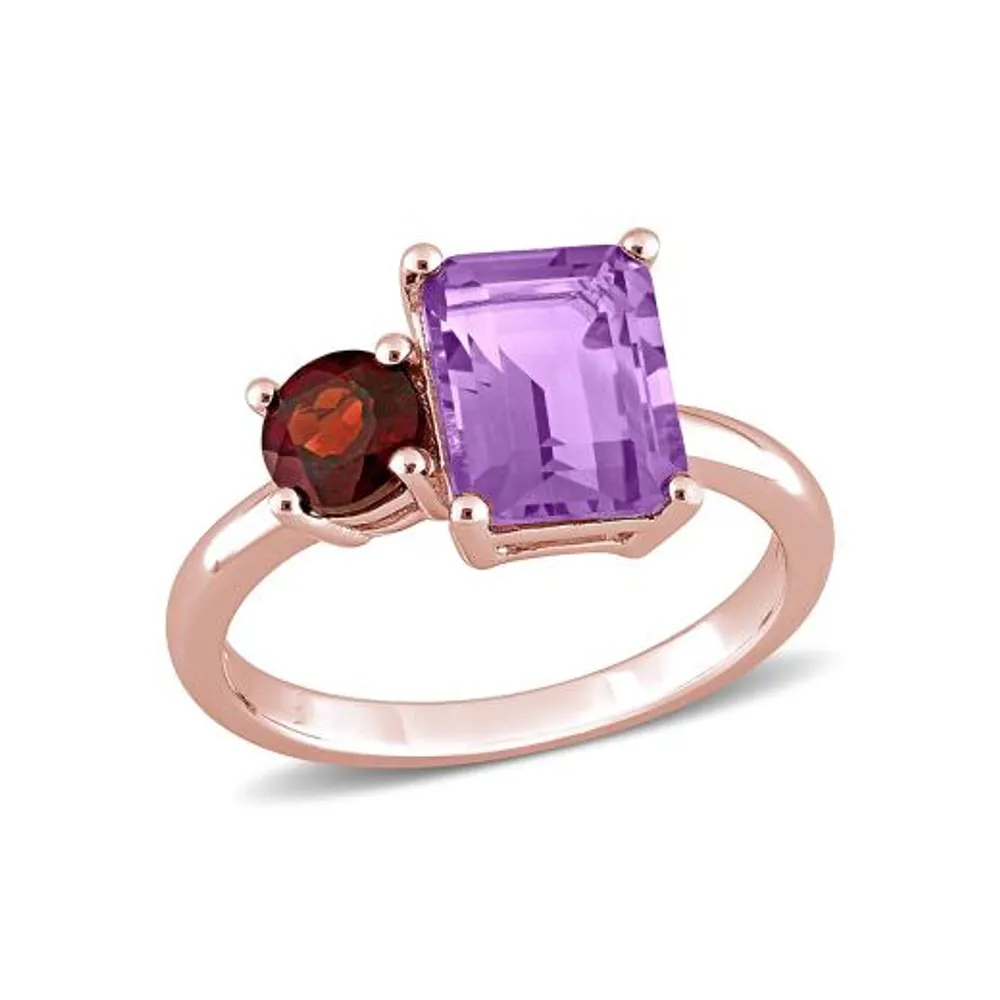 Julianna B Rose Plated Sterling Silver Amethyst & Garnet Ring