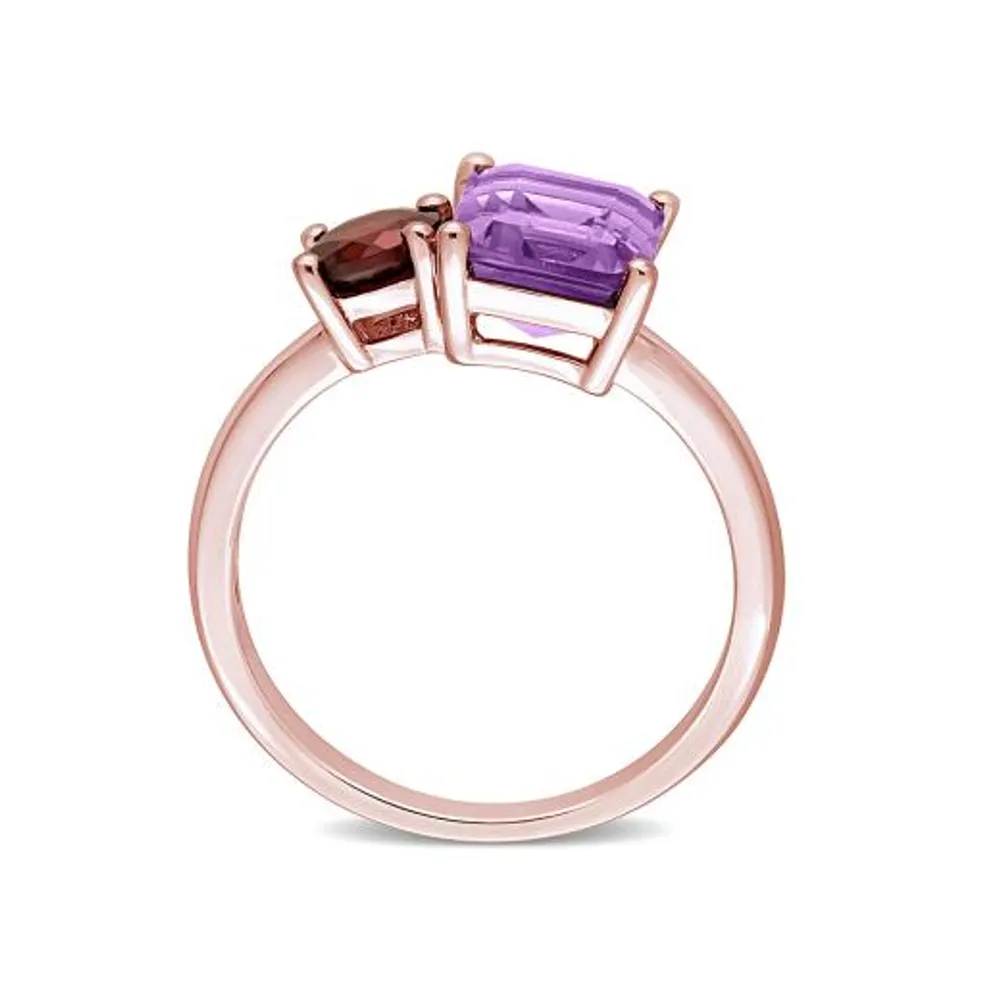 Julianna B Rose Plated Sterling Silver Amethyst & Garnet Ring