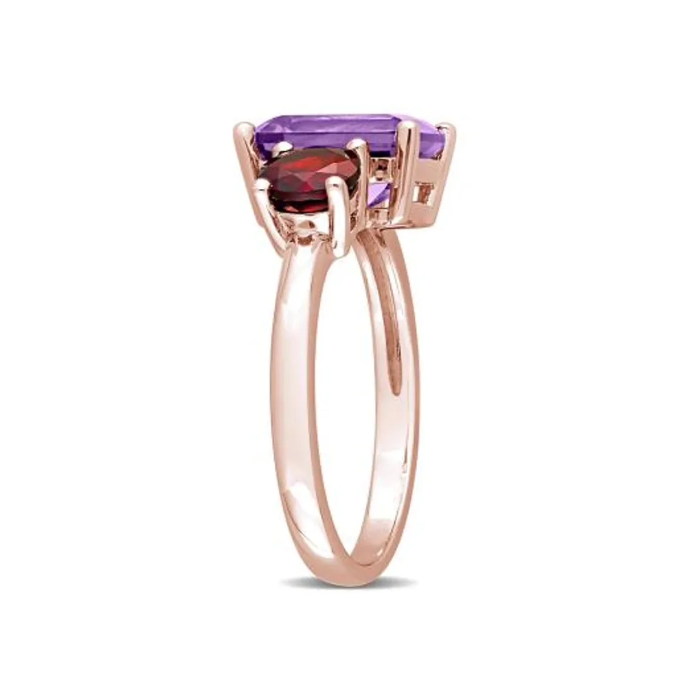 Julianna B Rose Plated Sterling Silver Amethyst & Garnet Ring