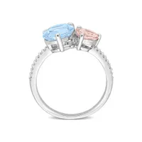 Julianna B Sterling Silver 0.10CTW Diamond, Blue Topaz & Morganite Ring