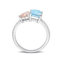 Julianna B Sterling Silver 0.10CTW Diamond, Blue Topaz & Morganite Ring