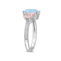 Julianna B Sterling Silver 0.10CTW Diamond, Blue Topaz & Morganite Ring