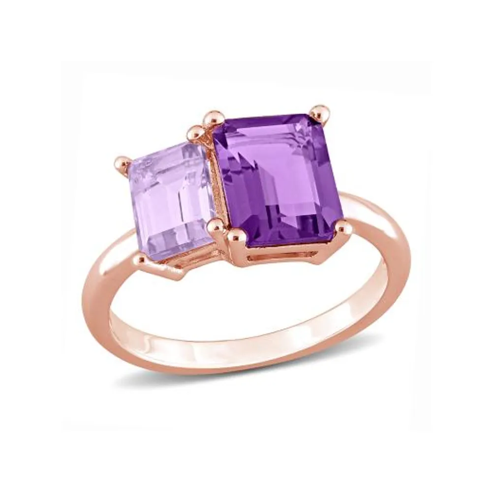 Julianna B Rose Plated Sterling Silver Amethyst & Pink Amethyst Ring