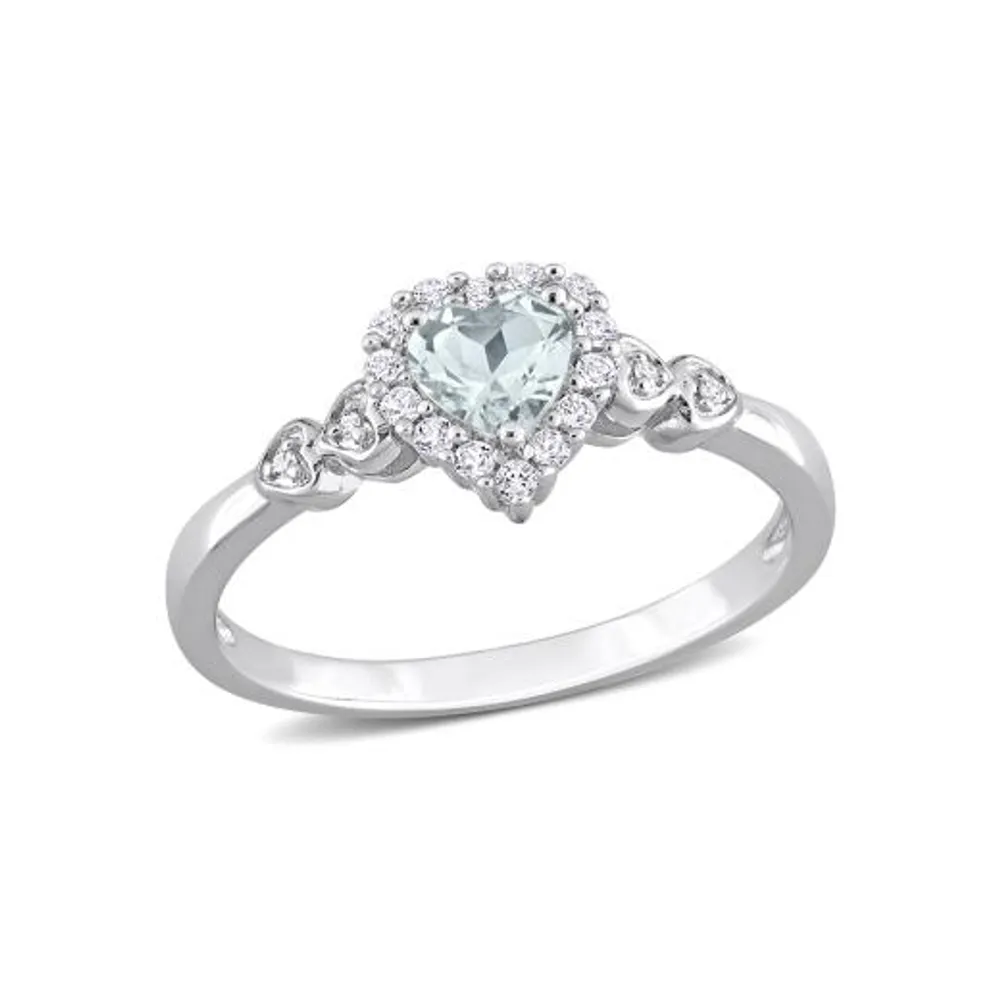 Julianna B Sterling Silver 0.012CTW Diamond, Aquamarine & White Topaz Ring