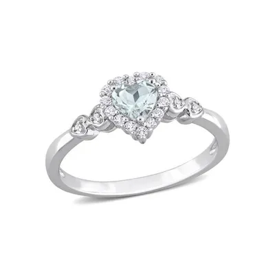 Julianna B Sterling Silver 0.012CT Diamond, Aquamarine & White Topaz Ring