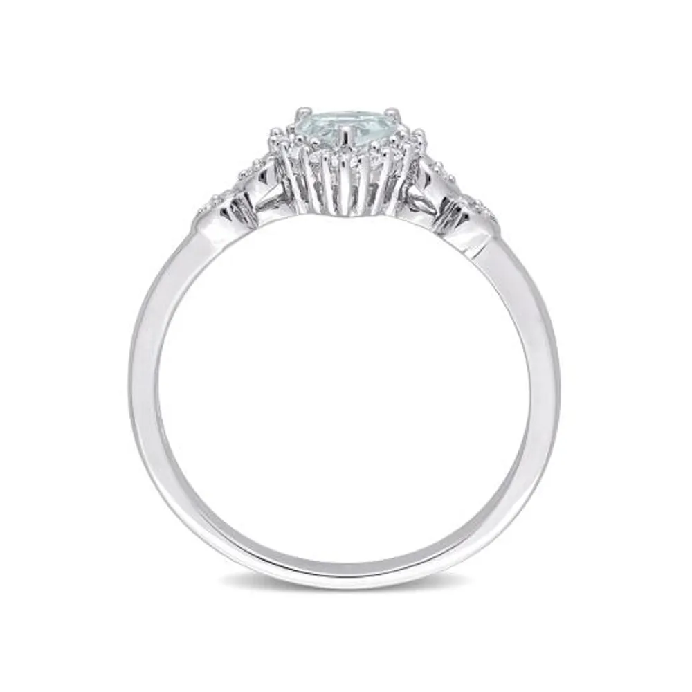 Julianna B Sterling Silver 0.012CTW Diamond, Aquamarine & White Topaz Ring