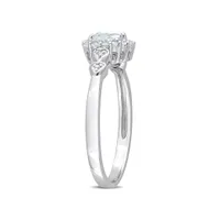 Julianna B Sterling Silver 0.012CTW Diamond, Aquamarine & White Topaz Ring