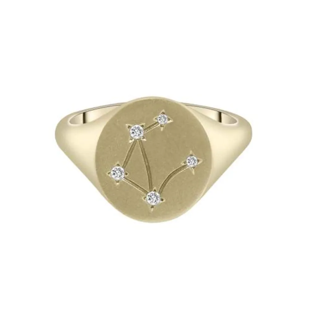 Zodiac 10K Yellow Gold Diamond Libra Signet Ring