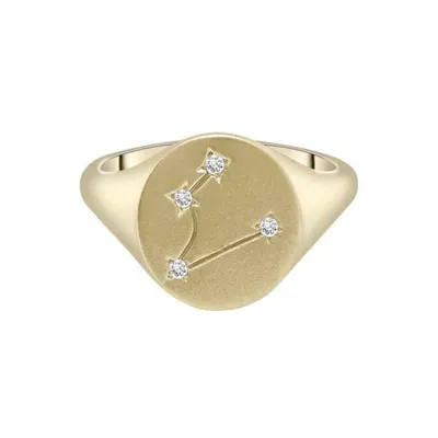 Zodiac 10K Yellow Gold Diamond Pisces Signet Ring