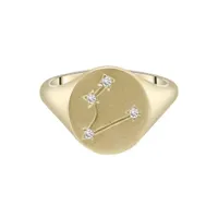 Zodiac 10K Yellow Gold Diamond Pisces Signet Ring