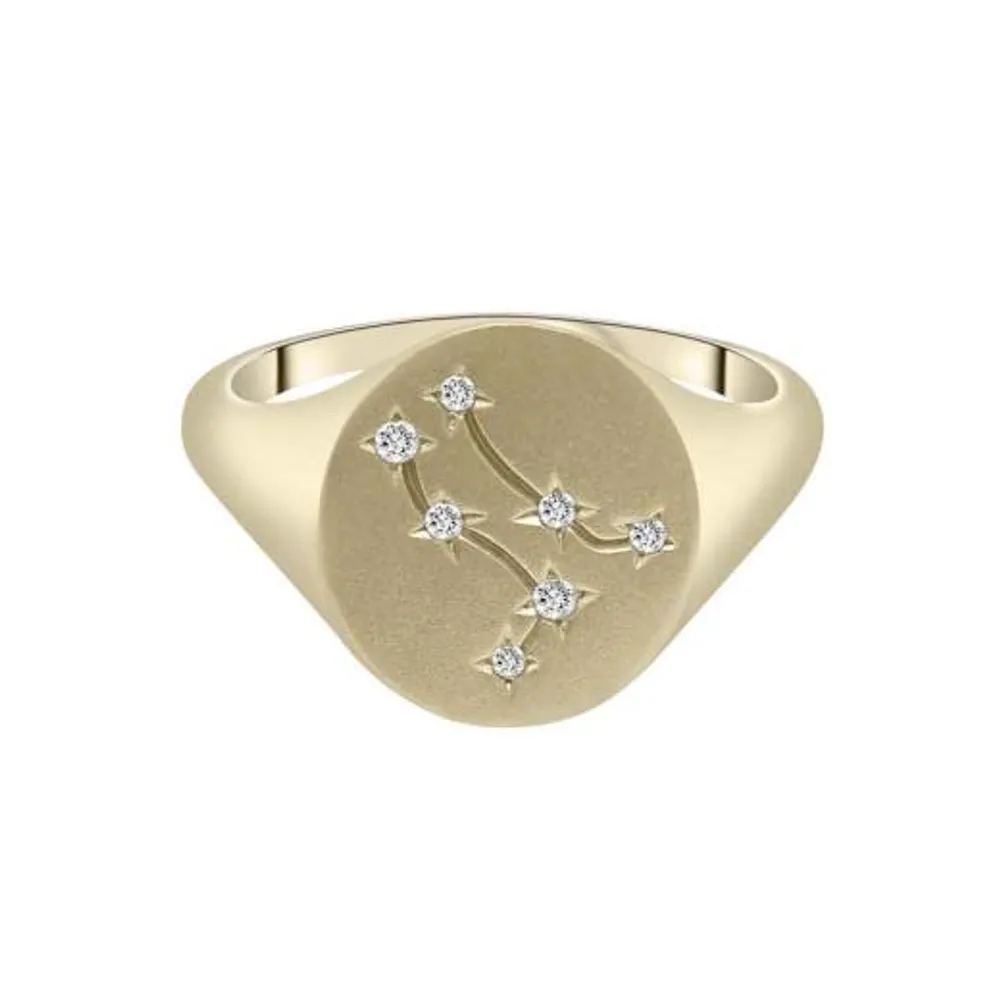 Zodiac 10K Yellow Gold Diamond Gemini Signet Ring