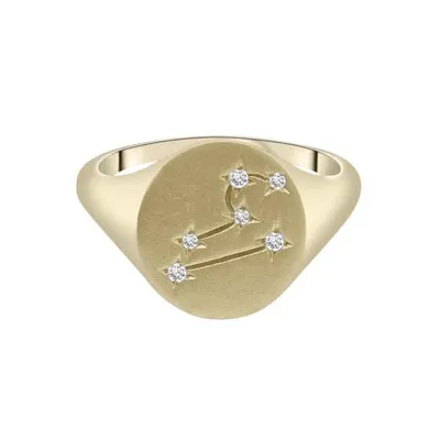Zodiac 10K Yellow Gold Diamond Leo Signet Ring