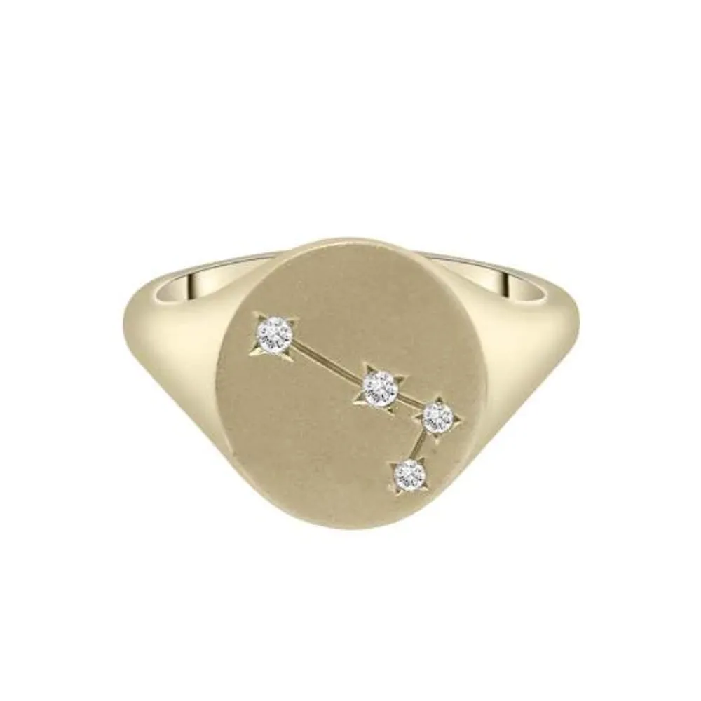 Zodiac 10K Yellow Gold Diamond Aries Signet Ring