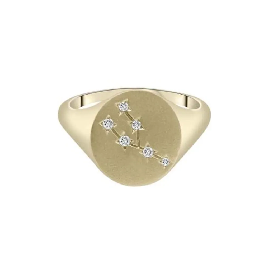 Zodiac 10K Yellow Gold Diamond Taurus Signet Ring