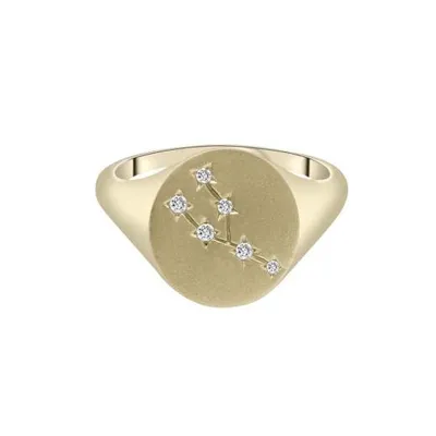 Zodiac 10K Yellow Gold Diamond Taurus Signet Ring