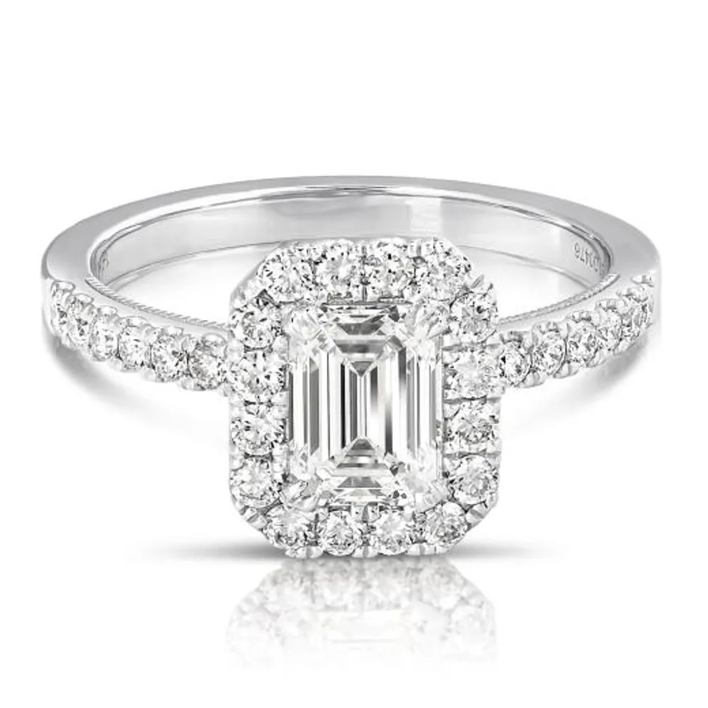 Chemistry 14K White Gold Lab Grown 2.10CTW Emerald Cut Diamond Halo Ring