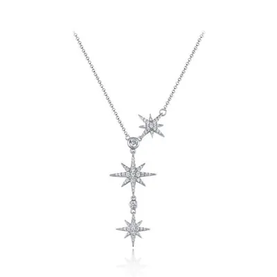 Sterling Silver Cubic Zirconia Triple Star Bolo Necklace