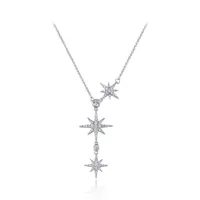 Sterling Silver Cubic Zirconia Triple Star Bolo Necklace