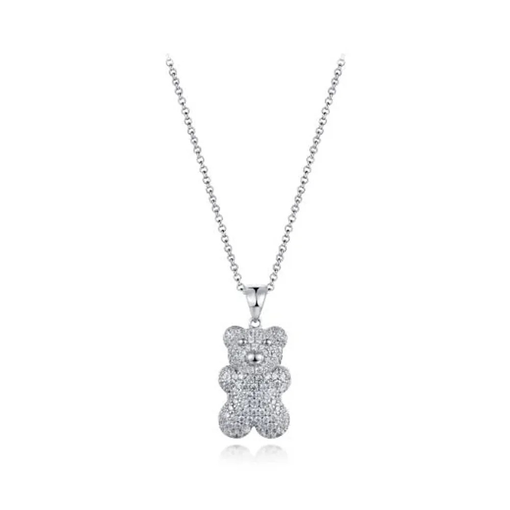 Sterling Silver 19" Cubic Zirconia Gummy Bear Pendant with Adjustable Chain