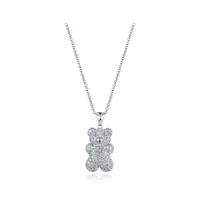 Sterling Silver 19" Cubic Zirconia Gummy Bear Pendant with Adjustable Chain