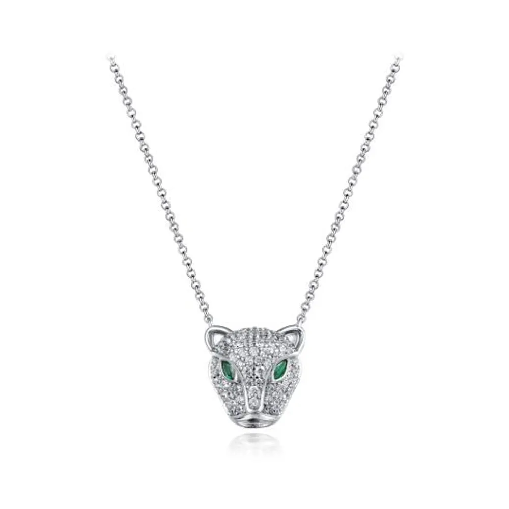 Sterling Silver 19" Cubic Zirconia Panther Pendant