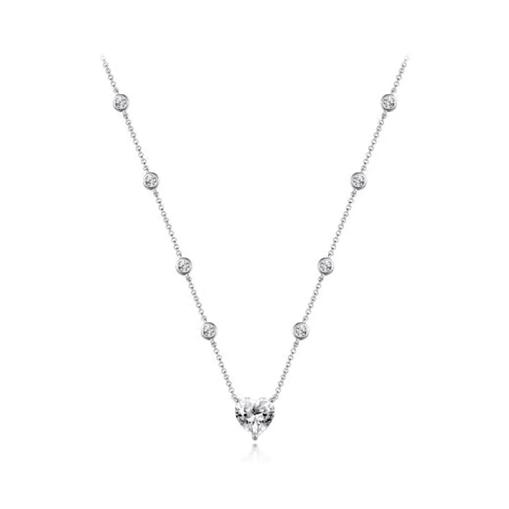 Sterling Silver 19" Cubic Zirconia Heart Adjustable Necklace