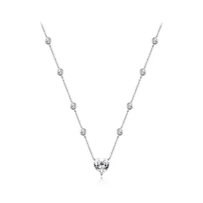 Sterling Silver 19" Cubic Zirconia Heart Adjustable Necklace