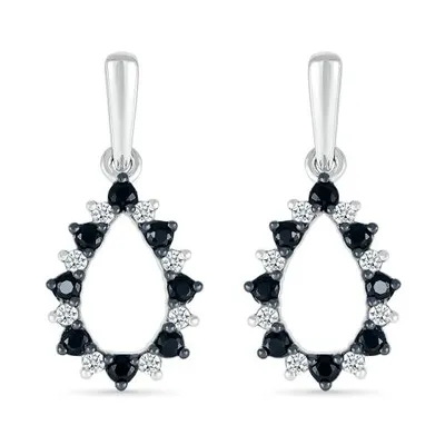 Sterling Silver 0.29CTW Black & White Diamond Dangle Earrings