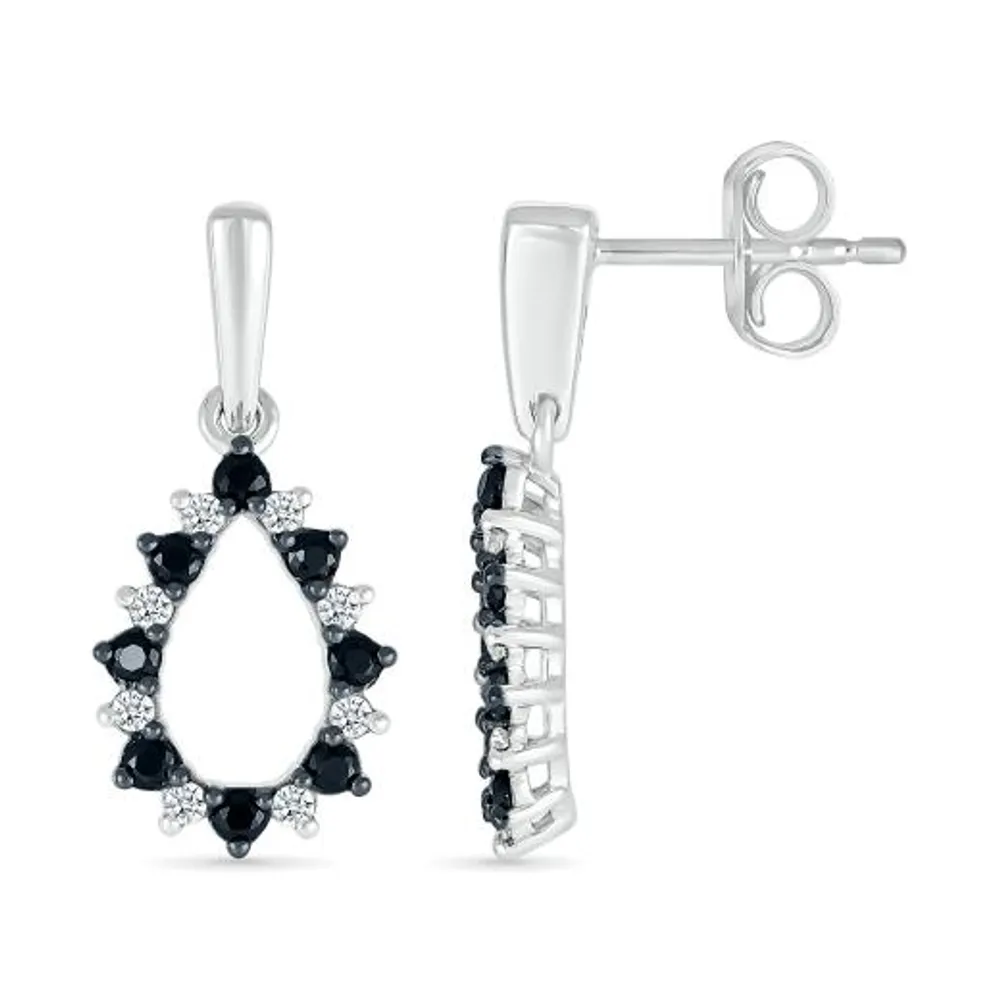 Sterling Silver 0.29CTW Black & White Diamond Dangle Earrings