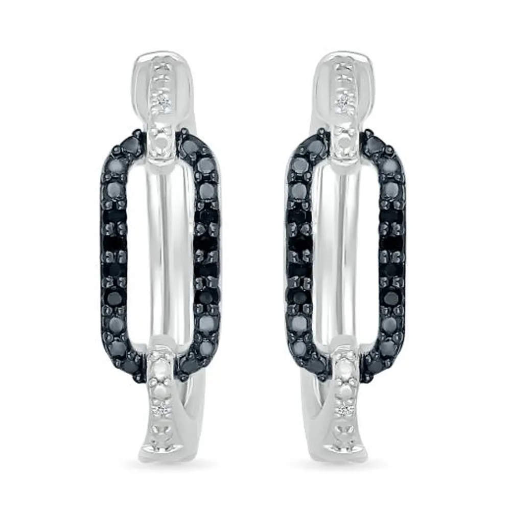 Sterling Silver Black Diamond Link Hoops