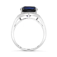 Sterling Silver Created Blue Sapphire & Diamond Ring