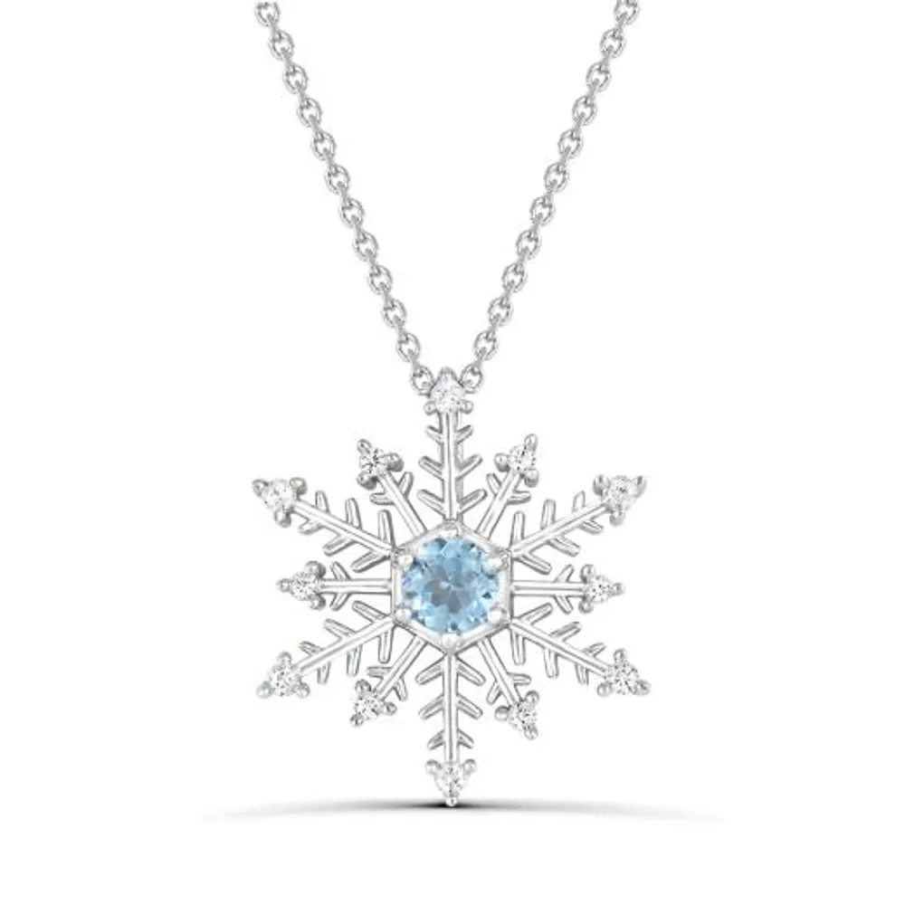 Sterling Silver Blue Topaz & Created White Sapphire Snowflake Pendant