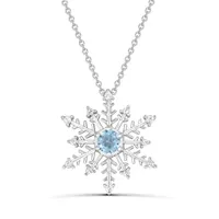 Sterling Silver Blue Topaz & Created White Sapphire Snowflake Pendant