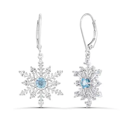 Sterling Silver Blue Topaz & Created White Sapphire Snowflake Earrings