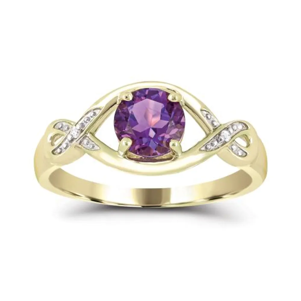 10K Gold Amethyst & Diamond Ring