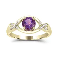 10K Gold Amethyst & Diamond Ring