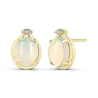 10K Yellow Gold Opal & Diamond Earrings