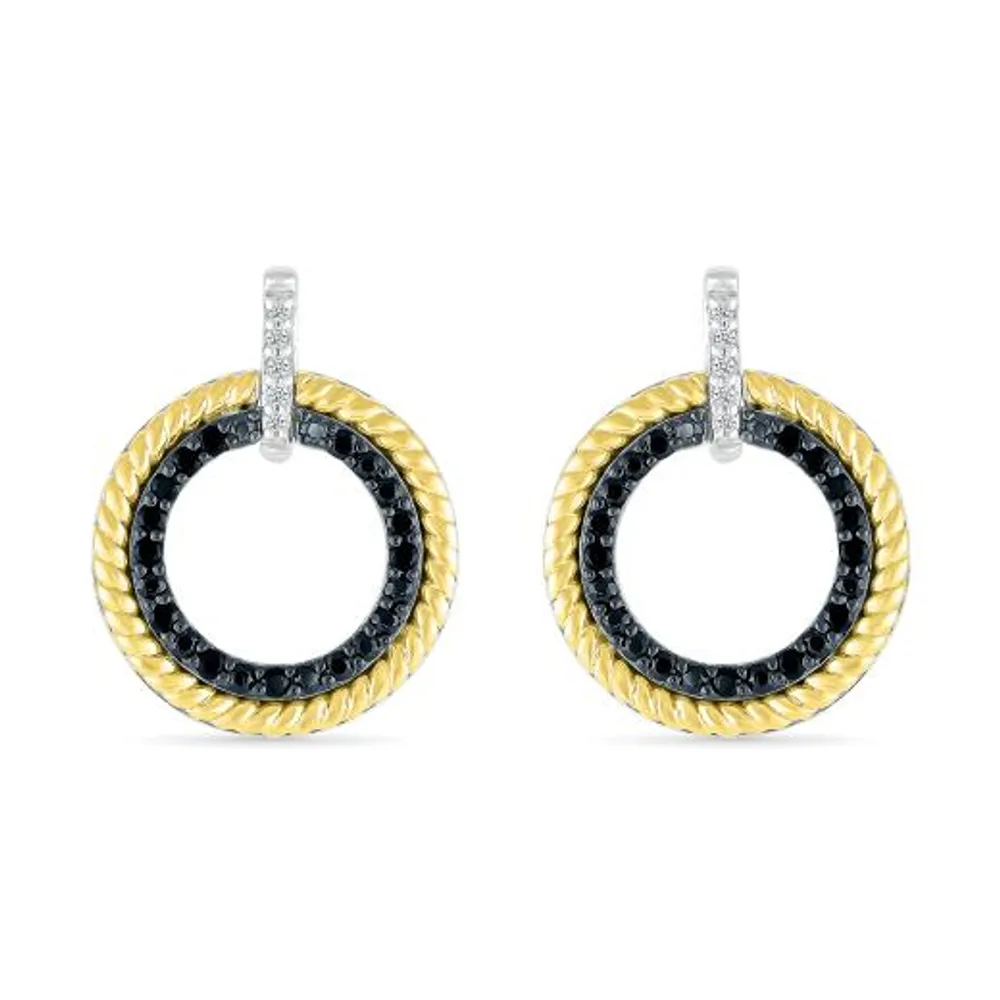 Sterling Silver & 10K Yellow Gold 0.23CTW Black Diamond Circle Earrings