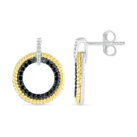 Sterling Silver & 10K Yellow Gold 0.23CTW Black Diamond Circle Earrings