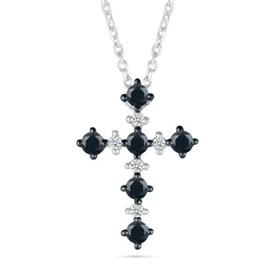 Sterling Silver 0.29CTW Black & White Diamond Cross Pendant