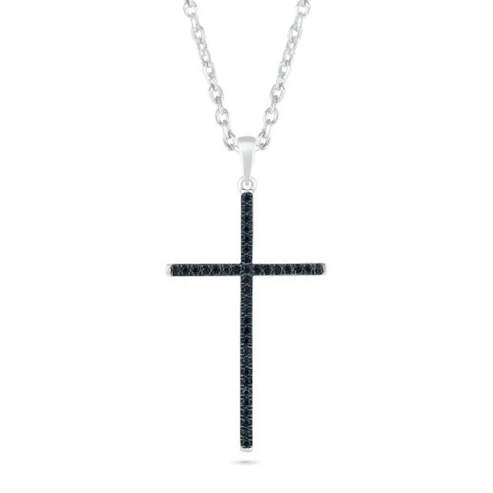 Sterling Silver 0.15CTW Black Diamond Cross Pendant