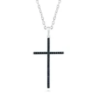 Sterling Silver 0.15CTW Black Diamond Cross Pendant