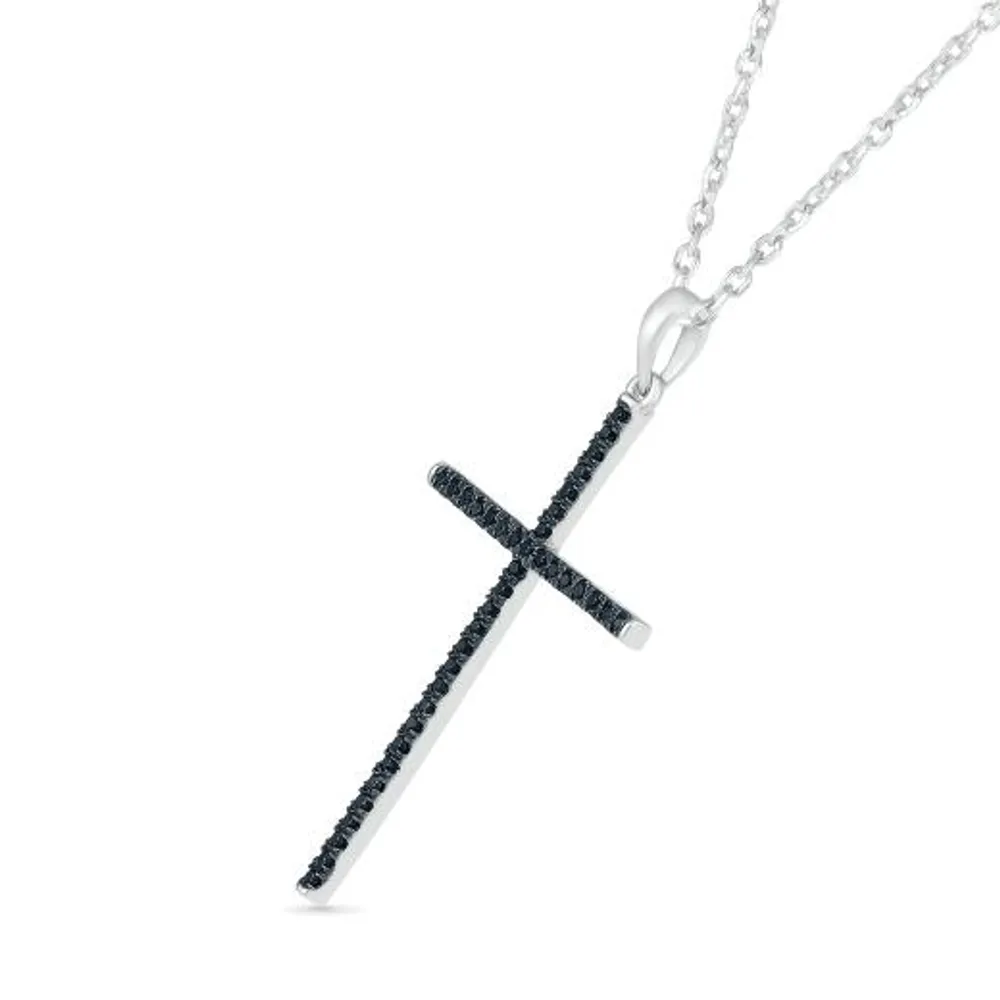 Sterling Silver 0.15CTW Black Diamond Cross Pendant