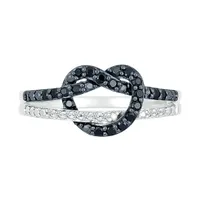 Sterling Silver 0.18CTW Black Diamond Heart Knot Ring