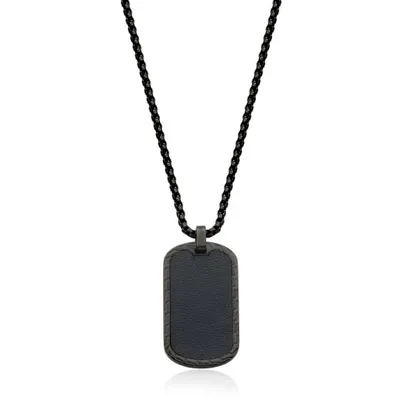 Stainless Steel 24" Black Dog Tag Pendant