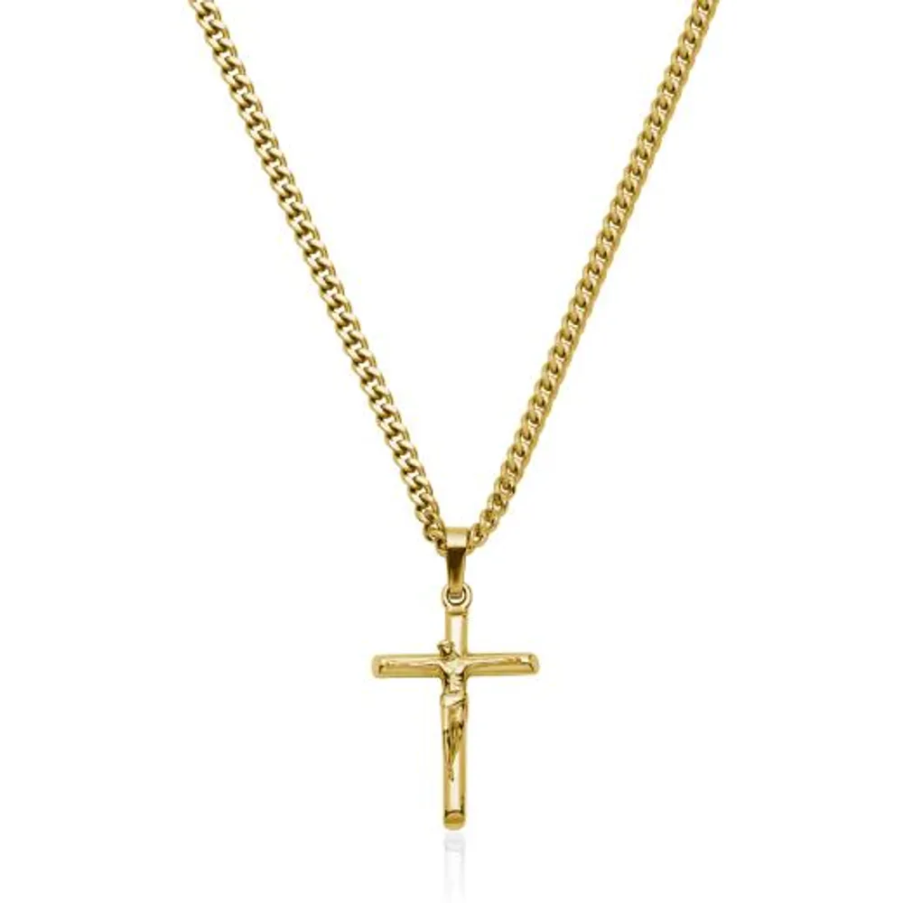 SteelX Stainless Steel 22" Crucifix Cross Pendant with Gold Plating