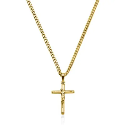 Stainless Steel 22" Crucifix Cross Pendant with Gold Plating